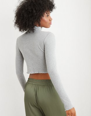 Aerie Long Sleeve Cropped Mock Neck T-Shirt