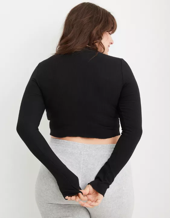 Aerie Long Sleeve Cropped Mock Neck T-Shirt