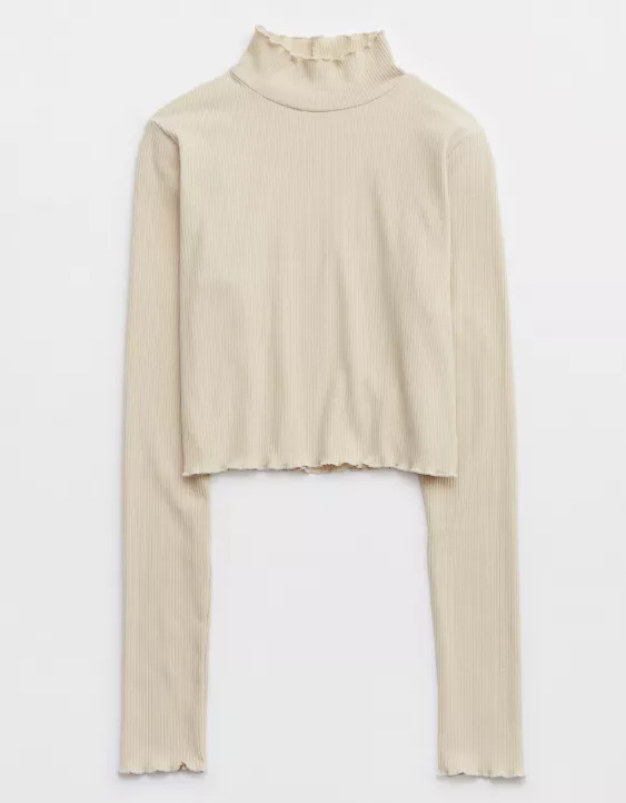 Aerie Long Sleeve Cropped Mock Neck T-Shirt
