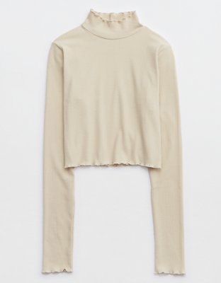 Aerie Long Sleeve Cropped Mock Neck T-Shirt