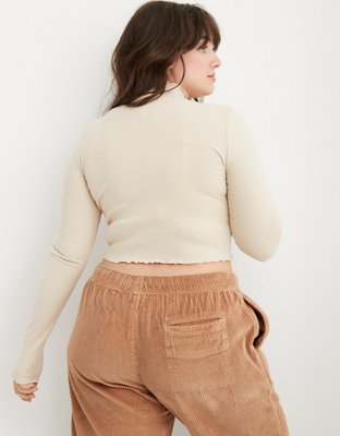 Aerie Long Sleeve Cropped Mock Neck T-Shirt
