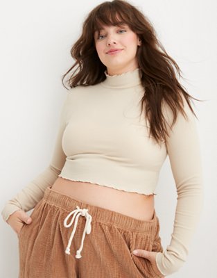Aerie Long Sleeve Cropped Mock Neck T-Shirt