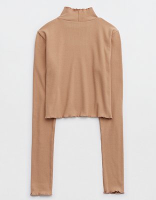 Aerie Long Sleeve Cropped Mock Neck T-Shirt