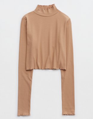 Aerie Long Sleeve Cropped Mock Neck T-Shirt