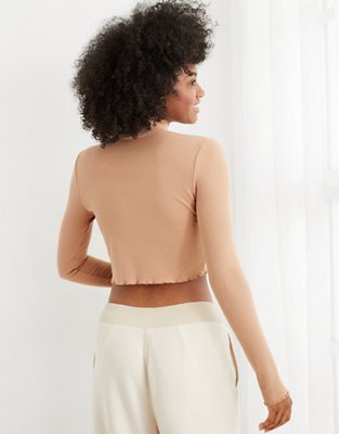 Aerie Long Sleeve Cropped Mock Neck T-Shirt