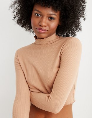 Aerie Long Sleeve Cropped Mock Neck T-Shirt