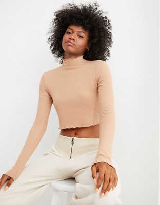 Aerie Long Sleeve Cropped Mock Neck T-Shirt