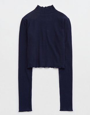 Aerie Long Sleeve Cropped Mock Neck T-Shirt