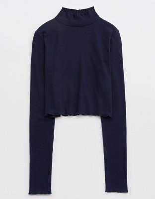 Aerie Long Sleeve Cropped Mock Neck T-Shirt