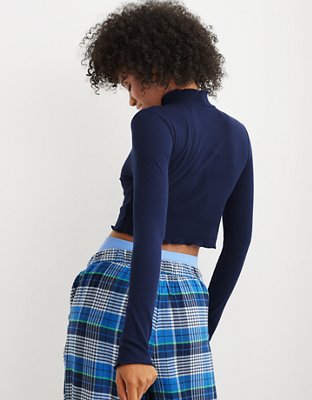 Aerie Long Sleeve Cropped Mock Neck T-Shirt