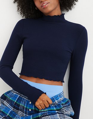 Aerie Long Sleeve Cropped Mock Neck T-Shirt