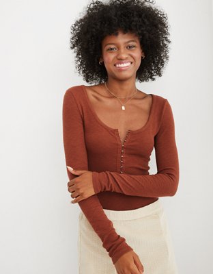 Aerie Long Sleeve Henley Bodysuit