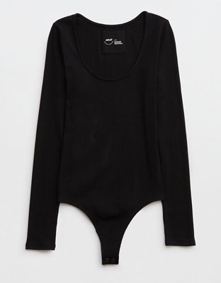 Reyneth Bodysuit - Scoop Neck Low Back Rib Bodysuit in Black
