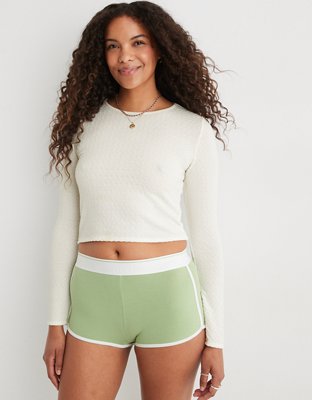 Aerie Long Sleeve Textured Cropped T-Shirt