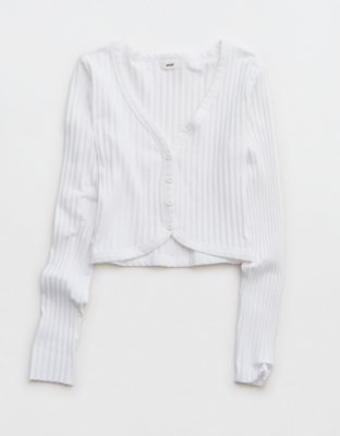 Aerie Cropped Ribbed Cardigan