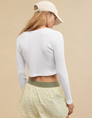 Aerie Cropped Ribbed Cardigan