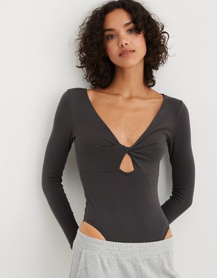 Aerie Long Sleeve Twist Front Bodysuit