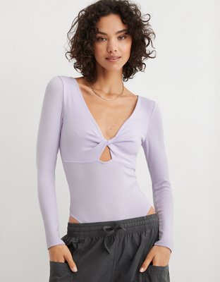 Women's Long-Sleeve Twist Mesh Bodysuit