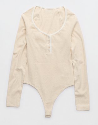 Aerie Long Sleeve Henley Bodysuit
