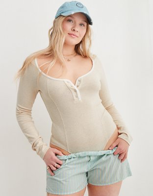 Aerie Long Sleeve Henley Bodysuit