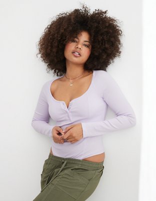 Aerie Long Sleeve Henley Bodysuit