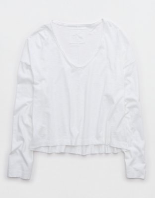 Aerie Long Sleeve Slouchy Oversized V-Neck T-Shirt