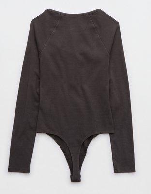 Aerie Long Sleeve Henley Bodysuit
