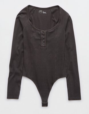 Aerie Long Sleeve Henley Bodysuit