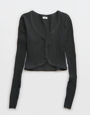 Aerie Cropped Ribbed Cardigan