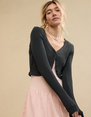 Aerie Cropped Ribbed Cardigan