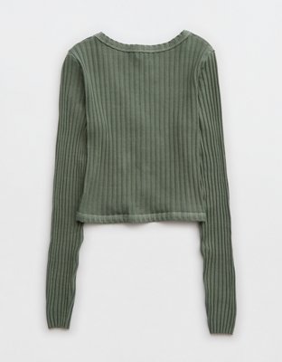 Aerie Cropped Ribbed Cardigan