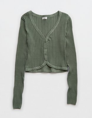 Aerie Cropped Ribbed Cardigan