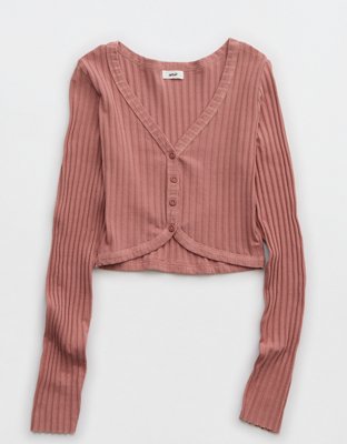 Aerie Cropped Ribbed Cardigan