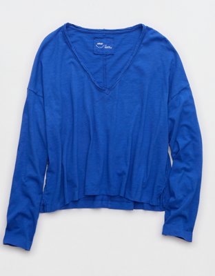 Aerie Long Sleeve Slouchy Oversized V-Neck T-Shirt