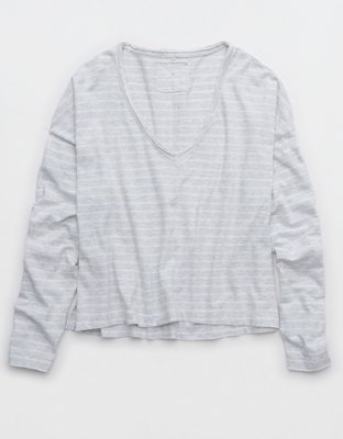 Aerie Long Sleeve Slouchy Oversized V-Neck T-Shirt