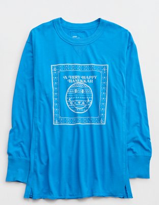T-shirt petit ami à image Smiley® surdimensionné à manches longues douillet Aerie