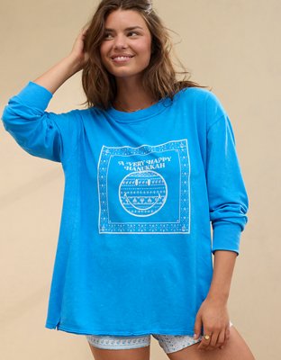 T-shirt petit ami à image Smiley® surdimensionné à manches longues douillet Aerie