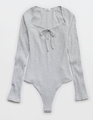 Aerie Long Sleeve Tie Front Bodysuit