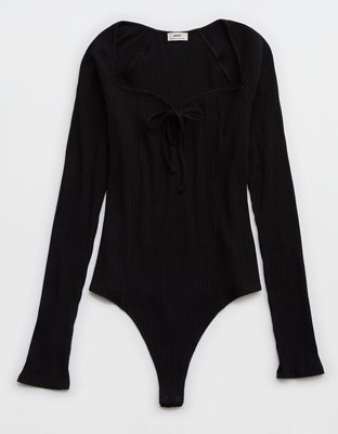 Aerie Long Sleeve Tie Front Bodysuit