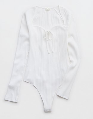Aerie Long Sleeve Tie Front Bodysuit