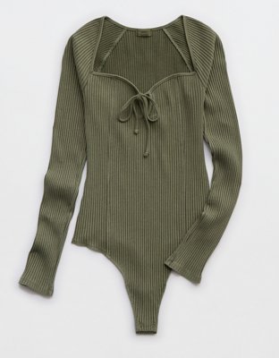 Aerie Long Sleeve Tie Front Bodysuit