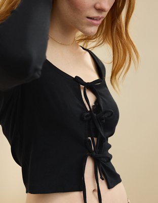 Aerie Long Sleeve Tie Front Cardigan