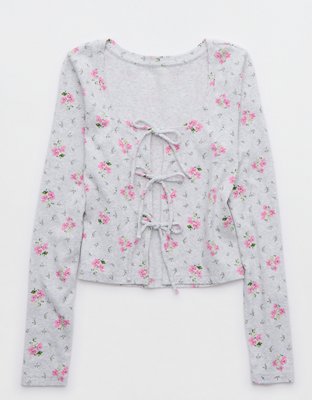 Aerie Long Sleeve Tie Front Cardigan