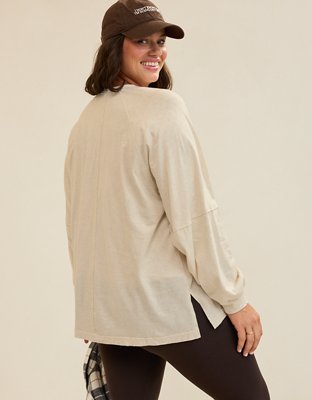 Aerie Cozy Long Sleeve Oversized Boyfriend T-Shirt