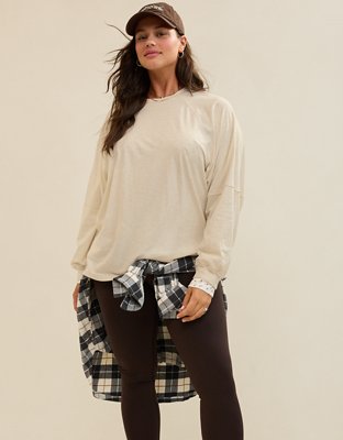 Aerie Cozy Long Sleeve Oversized Boyfriend T-Shirt