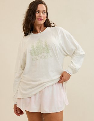 Aerie Cozy Long Sleeve Oversized Boyfriend T-Shirt