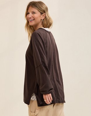 Aerie Cozy Long Sleeve Oversized Boyfriend T-Shirt