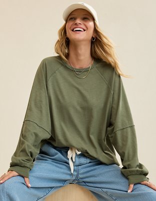Aerie Cozy Long Sleeve Oversized Boyfriend T-Shirt