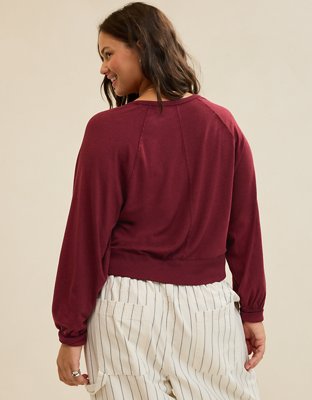 Aerie Happy Snit Playera con Cuello Henley