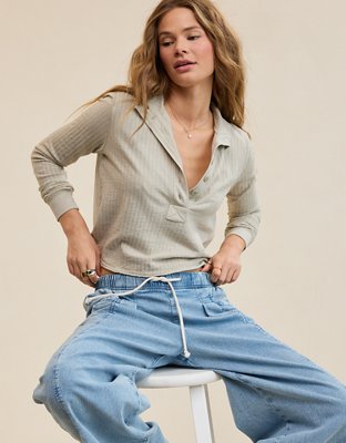 Aerie Shadow Stripe Henley T-Shirt